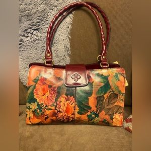 Patricia Nash Rienzo Satchel Multicolor Floral Oxblood Red Leather  New $229